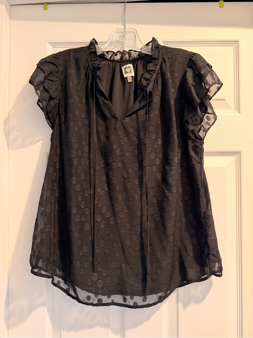 Anne Klein Black Ruffle Dot Chiffon Blouse